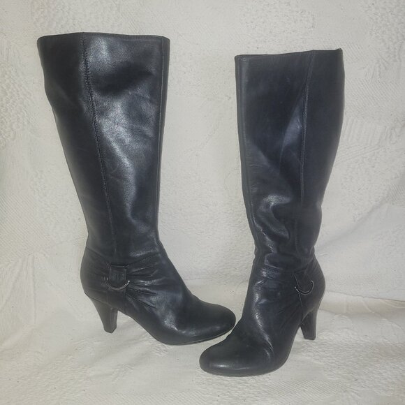 Naturalizer 5N Black Leather Heeled Boots - Picture 3 of 16